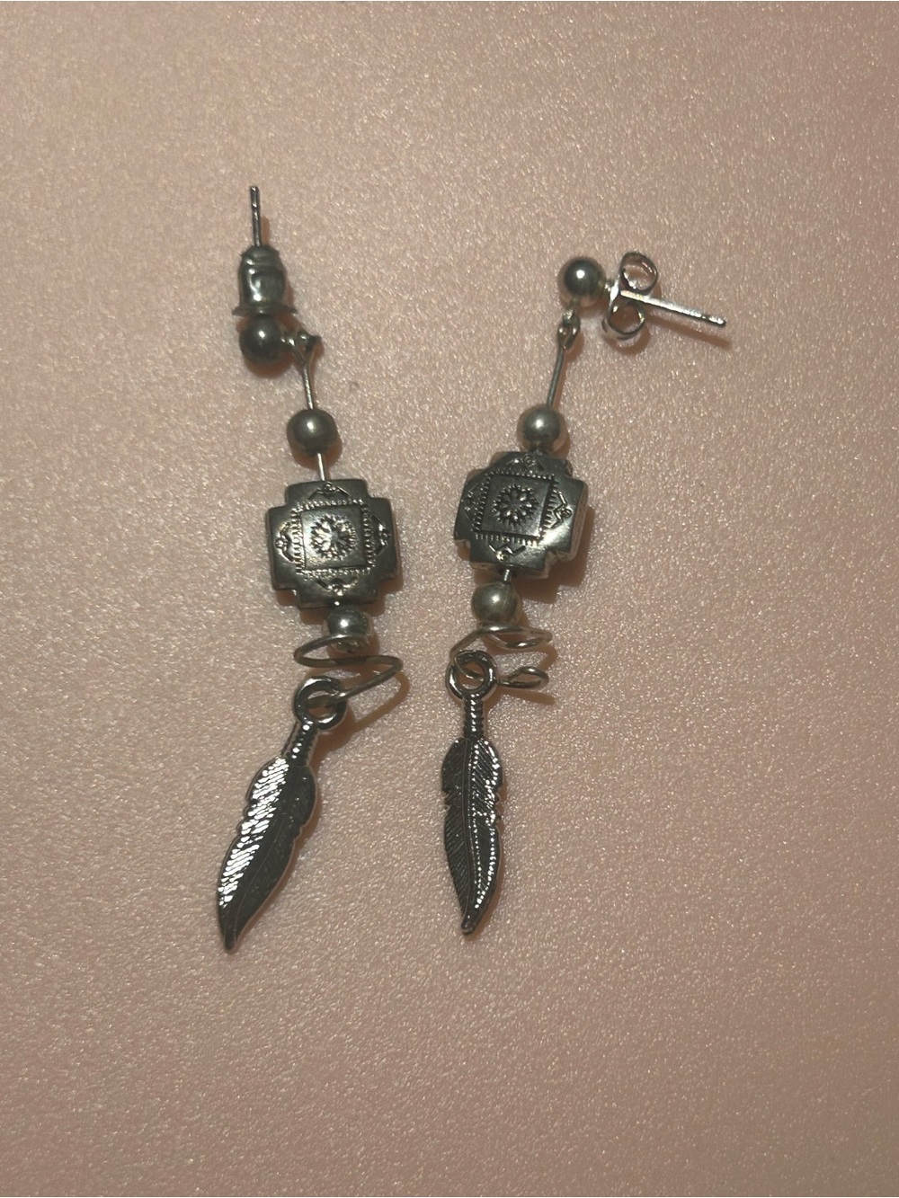 Source Unknown Silver Feather Accent Drop Earrings